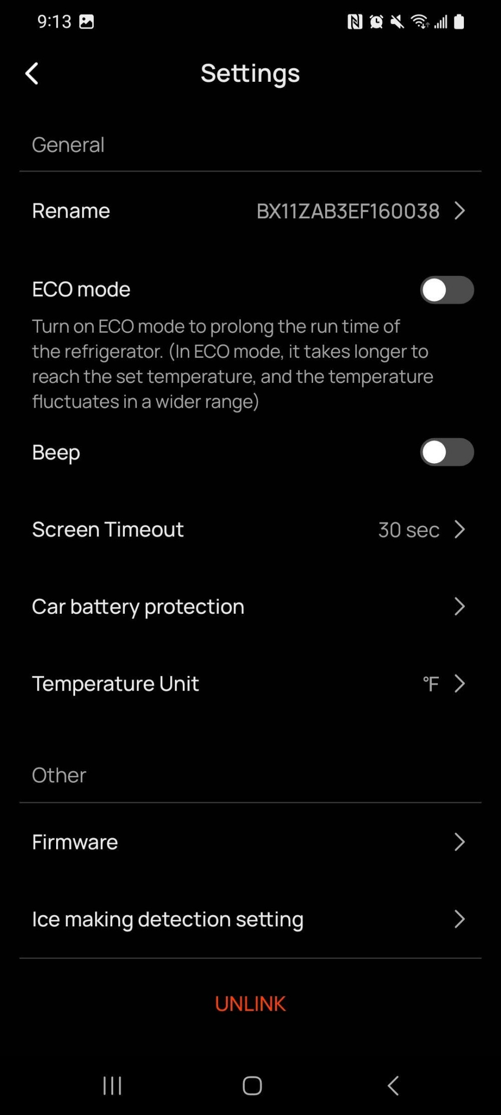 Eco Flow Glacier app settings