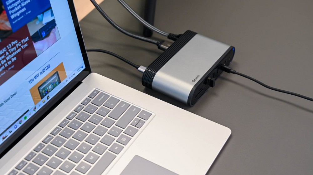 Baseus USB C Hub plugged into a laptop