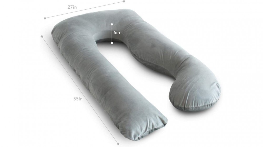 The Pharmedoc U-Shaped Full Body Pillow lays on a white surface.